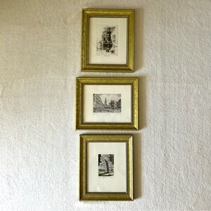 Set of 3 Art Etching Prints Germany Framed Berlin Architecture Vintage